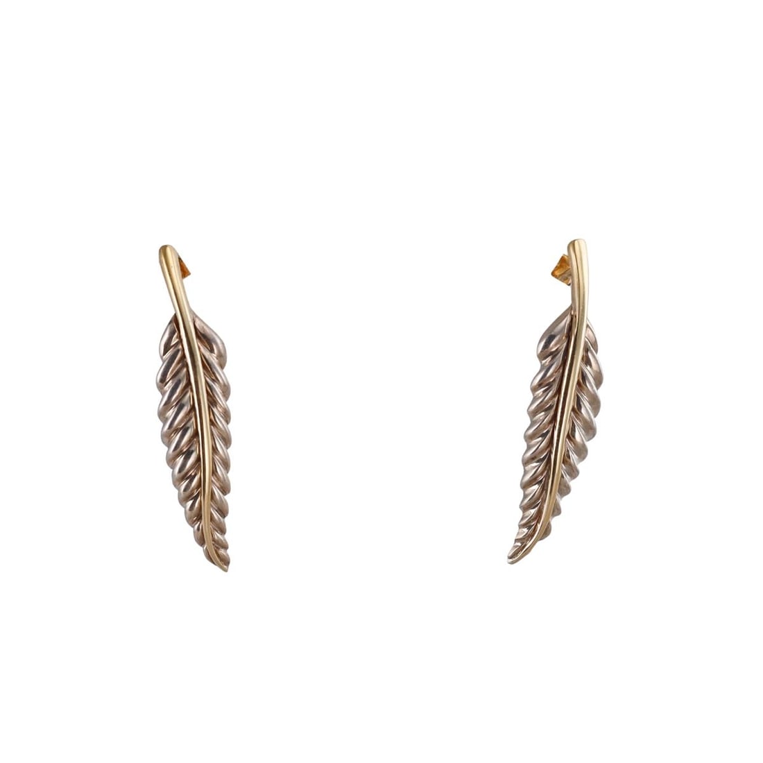 Tiffany & Co 18k Gold Silver Feather Earrings (1 of 3)