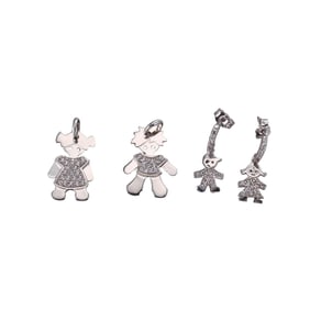 18k Gold Diamond Girl Boy Charm Pendant Earrings Set