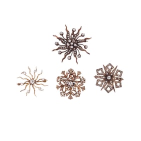 Antique Victorian 14k Gold Diamond Starburst Brooch Pendant Lot of 4