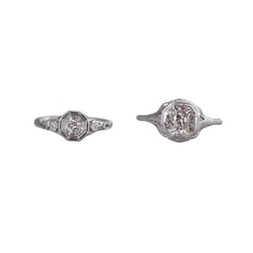 Art Deco Filigree 18k Gold Diamond Engagement Ring Lot of 2