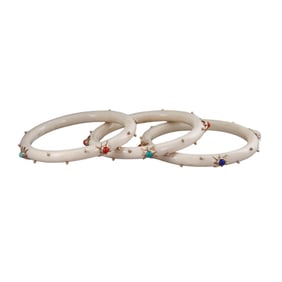 Gold Gemstone Bone Bangle Bracelet Set of 3