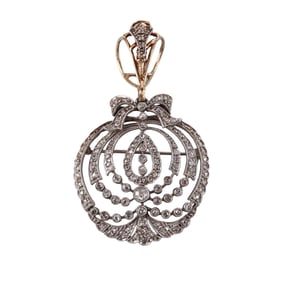Antique Edwardian Platinum Gold Diamond Pendant Brooch
