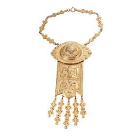 Judith Leiber Gold Tone Large Amulet Necklace