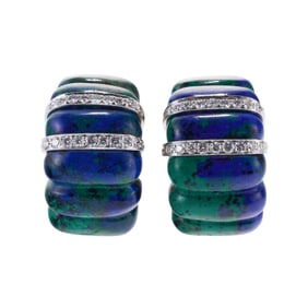 David Webb Azurmalachite Diamond Gold Platinum Earrings