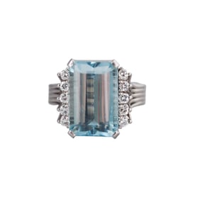 Platinum 7.28ct Aquamarine Diamond Ring