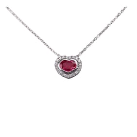 GIA 0.88ct Burma No Heat Ruby 14k Gold Diamond Heart Pendant Necklace