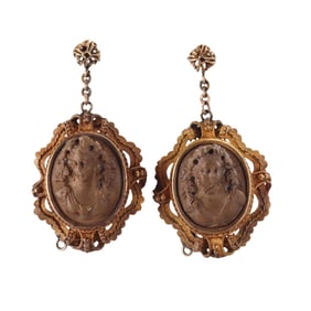 Antique Georgian Gold Lava Cameo Earrings