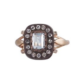 14k Gold Silver Blue Topaz Diamond Ring