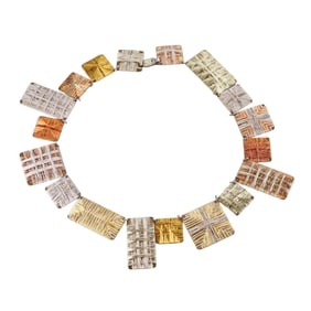Inbar Shahak Woven Tile Silver Brass Enameled Wire Necklace