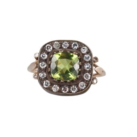 14k Gold Silver Peridot Diamond Ring