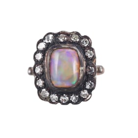 18k Gold Silver Diamond Opal Ring