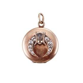 Antique Egyptian Revival 14k Gold Diamond Crystal Locket Pendant