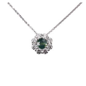 14k Gold Green Sapphire Diamond Cluster Pendant Necklace