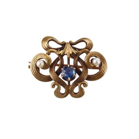 Art Nouveau 14k Gold Pearl Brooch Pendant