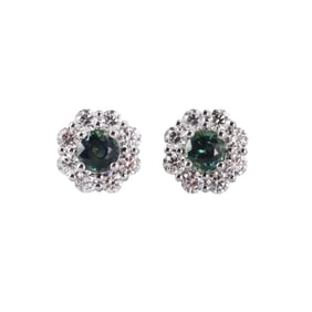 14k Gold Green Sapphire Diamond Cluster Stud Earrings