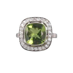 3.57ct Peridot Platinum Diamond Ring