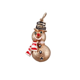 Vintage 14k Gold Enamel Snowman Charm Pendant
