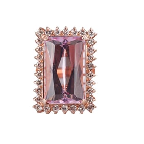 14k Rose Gold 21.33ct Kunzite Diamond Ring