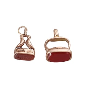 Antique English 9k Gold Carnelian Fob Pendant Lot of 2