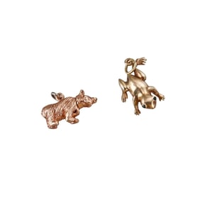 Vintage 14k Gold Frog Bear Charm Pendant Lot of 2