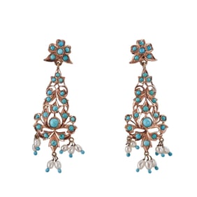 14k Gold Pearl Turquoise Chandelier Earrings
