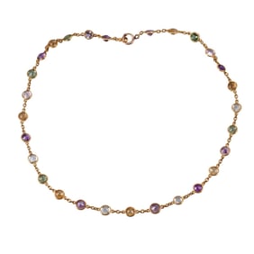 18k Gold Multi Gemstone Station Necklace