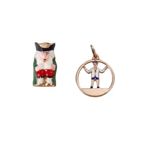 English 9k 14k Gold Enamel Charm Pendant Lot of 2