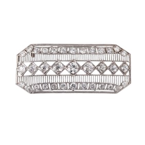 Art Deco Filigree Platinum Diamond Brooch Pin