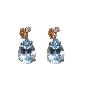 14k Gold Diamond Topaz Day & Night Earrings