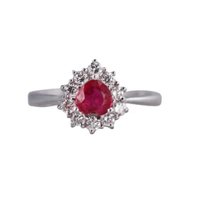 18k Gold Heart Ruby Diamond Ring