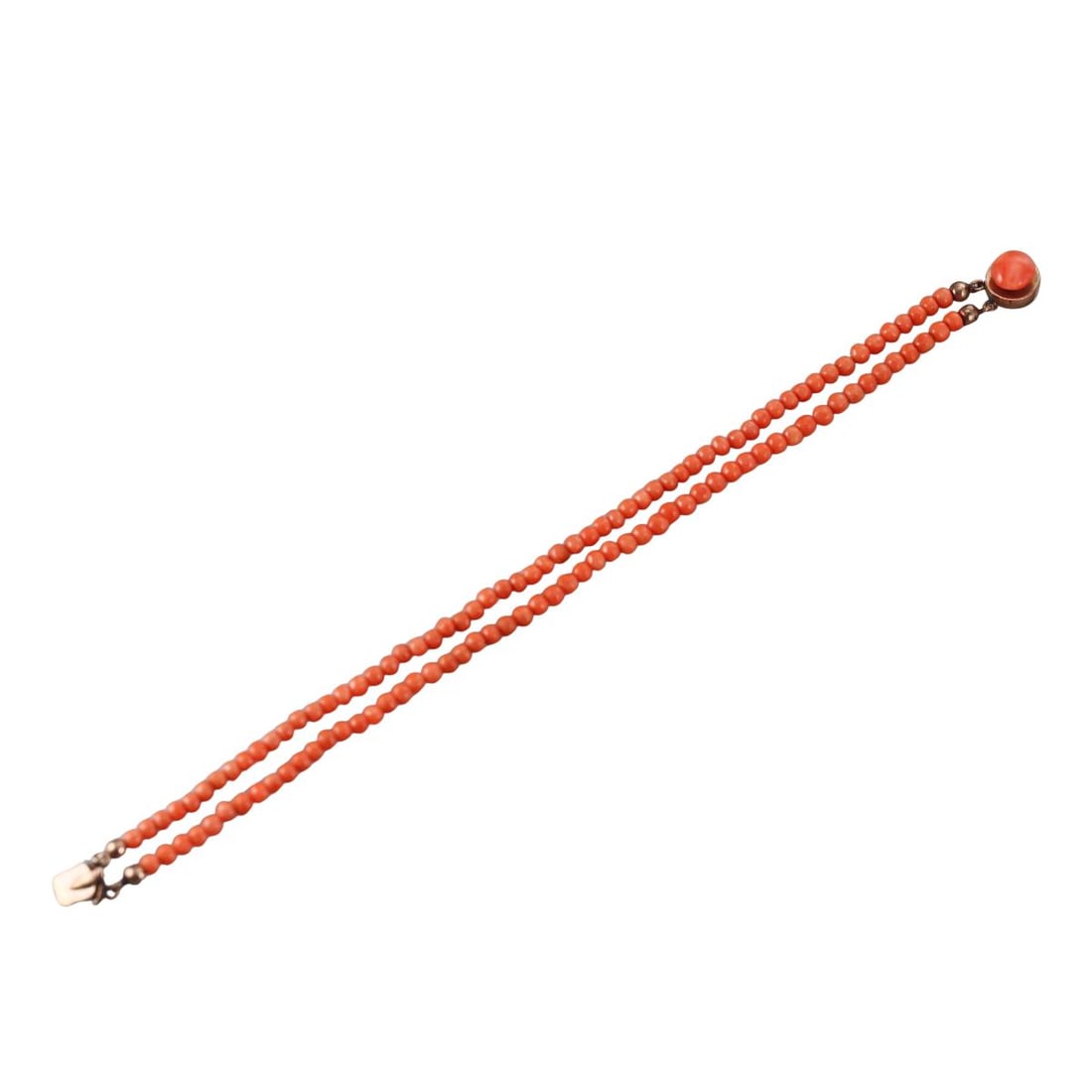 Antique 14k Gold Double Strand Coral Bracelet: Metal : 14k Gold Designer : Not Signed Gemstone : Coral beads approx. 3.5mm to 7.5mm Measurements : Bracelet is 7.5" long x 9.2mm clasp Marked: : Tested - 14k Weight: : 8.3 gr