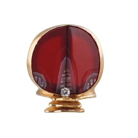 Gunther Krauss Modernist 1970s 18k Gold Diamond Carnelian Abstract Ring