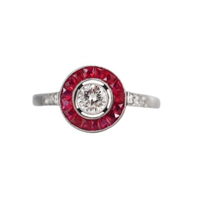 Platinum Diamond Ruby Engagement Ring