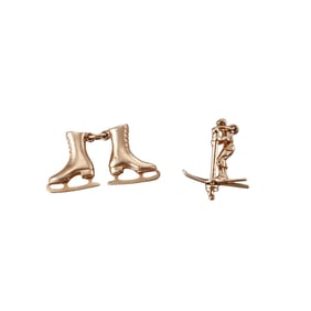 Vintage 14k Gold Skates Skier Charm Pendant Lot of 2