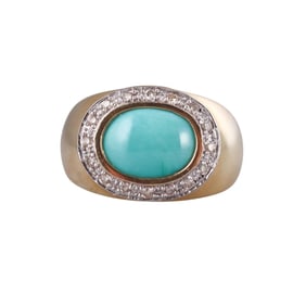 14k Gold Diamond Turquoise Ring