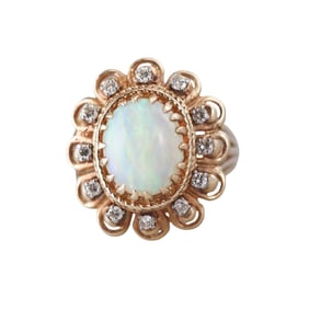 14k Gold Diamond Opal Ring