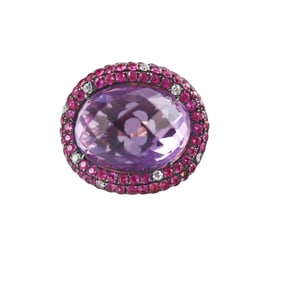 18k Rose Gold Amethyst Diamond Pink Sapphire Cocktail Ring