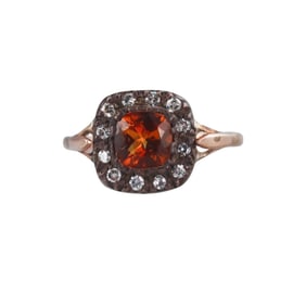 14k Gold Silver Citrine Diamond Ring