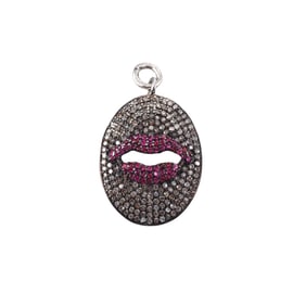 Silver Diamond Ruby Lips Pendant