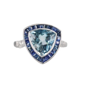 Platinum 2.39ct Aquamarine Diamond Sapphire Ring