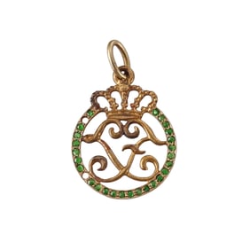 Antique 18k Gold Tsavorite Ducal Crest Coronet Pendant