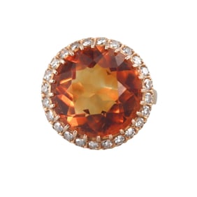 18k Gold Citrine Diamond Ring