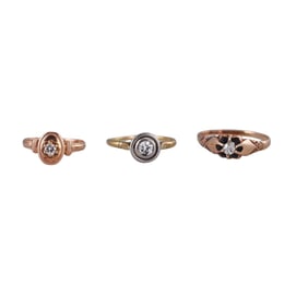 Antique Victorian 14k 18k Gold Diamond Ring Lot of 3