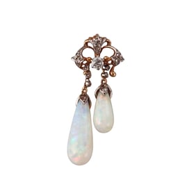 Antique 14k Gold Opal Diamond Lavalier Pendant