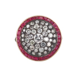 14k Gold Silver Diamond Ruby Ring