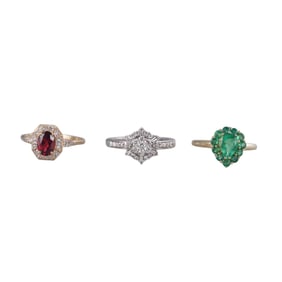 14k Gold Diamond Emerald Garnet Ring Lot of 3