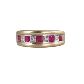 14k Gold Diamond Ruby Half Band Ring