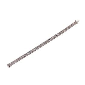 Art Deco Filigree 18k Gold Diamond Sapphire Line Bracelet