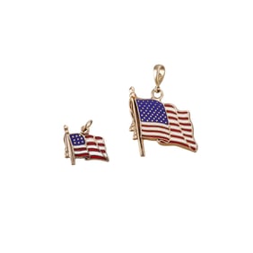 Vintage 14k Gold Enamel American Flag Pendant Charm Lot of 2