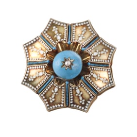 Antique 14k Gold Enamel Pearl Dome Ring